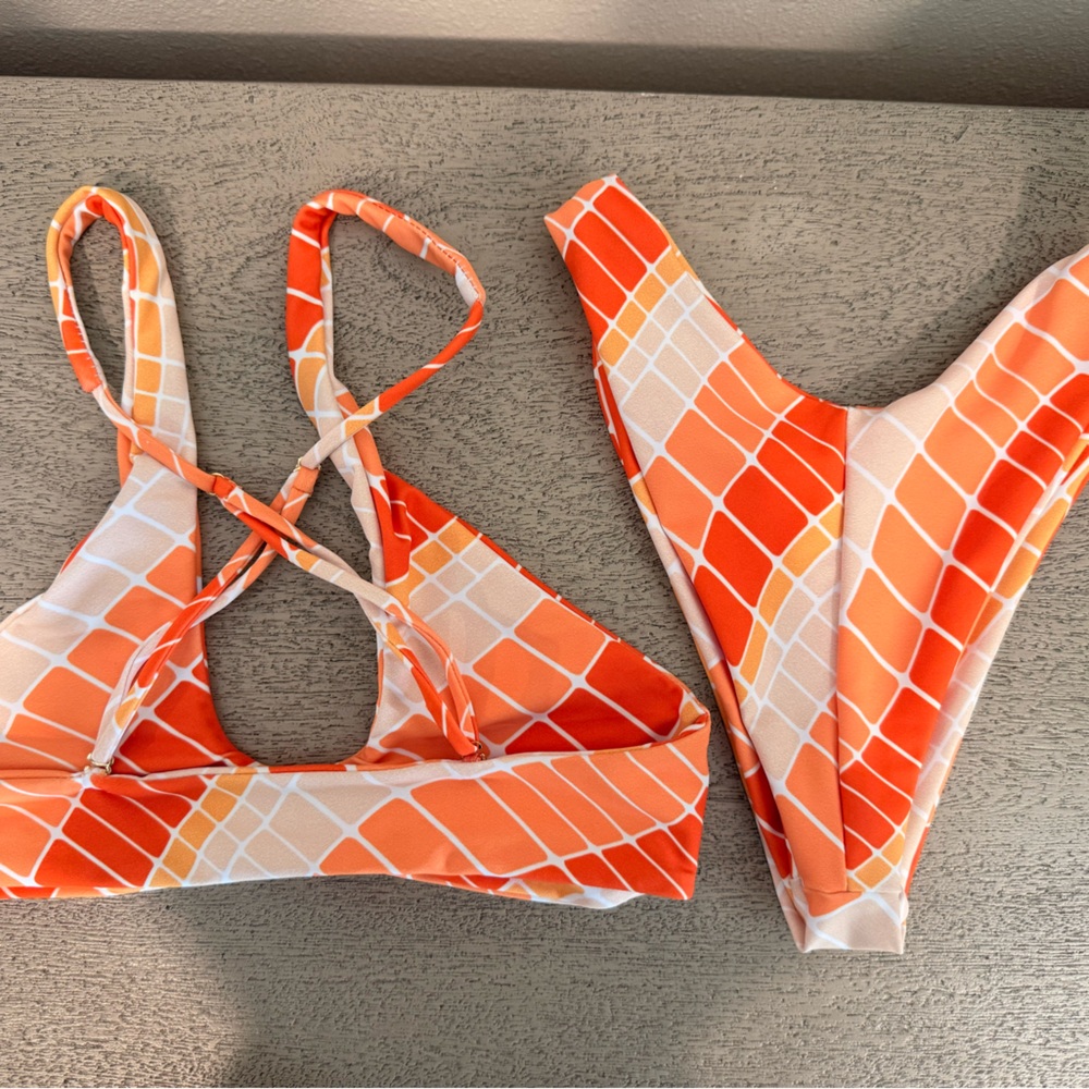 Skatie Orange and White Tile-Print Bikini - Picture 5 of 6
